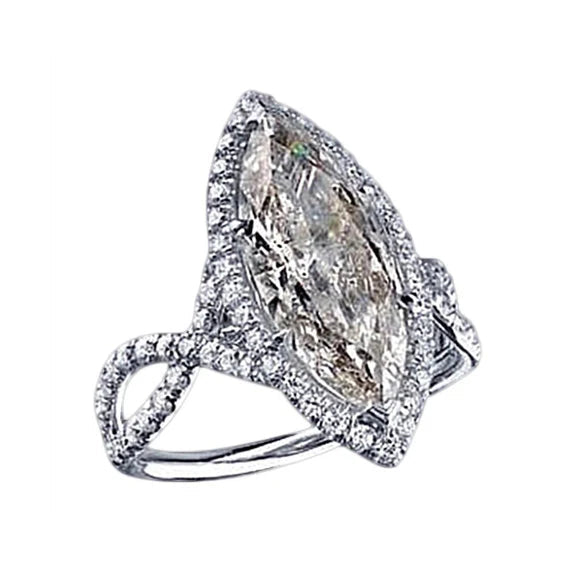 Bague Solitaire Fantaisie Pavée De Réel Diamants Marquise De 3.91 Carats Avec Accents