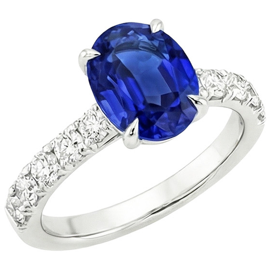 Bague Solitaire Femme Avec Accents Saphir Bleu & Diamants 4 Carats