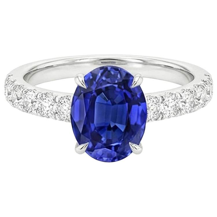 Bague Solitaire Femme Avec Accents Saphir Bleu & Diamants 4 Carats
