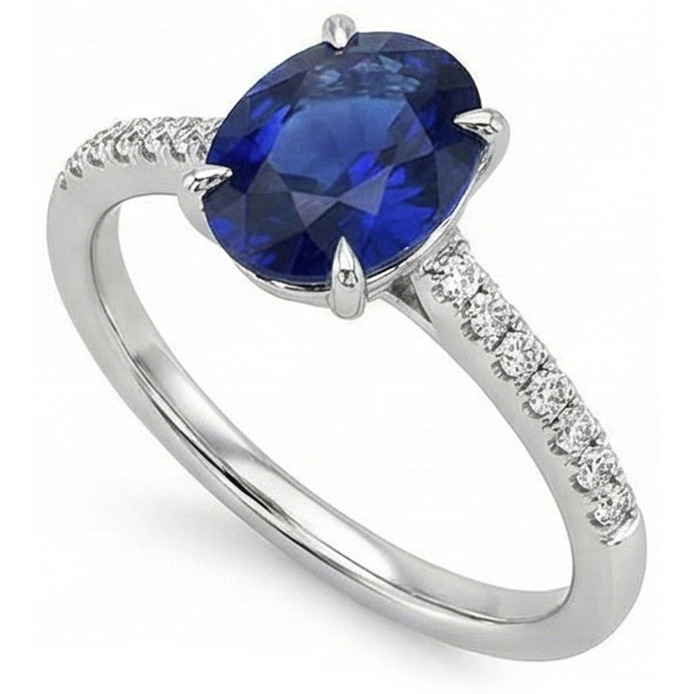 naturel oval saphir 3.50carats bague angle de côté