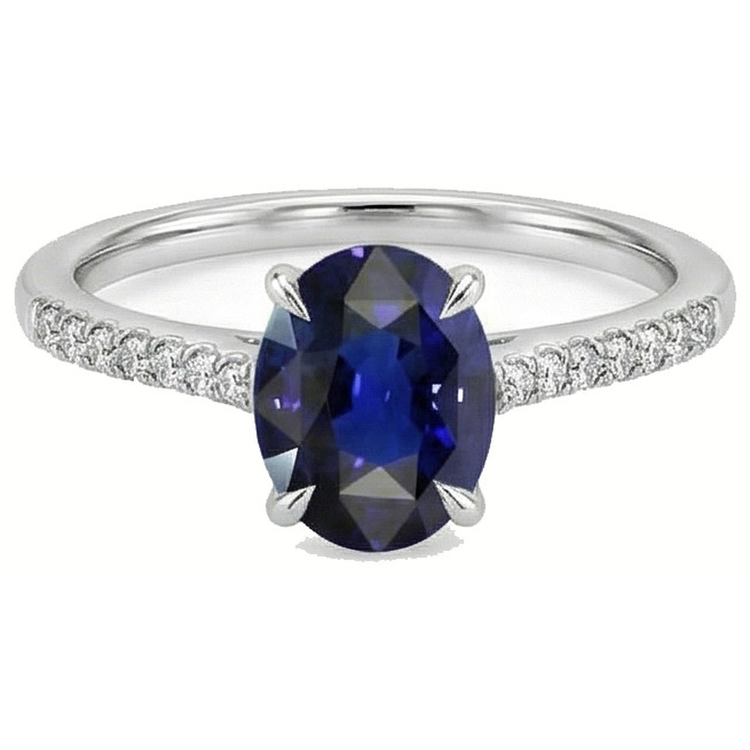 naturel oval saphir 3.50carats bague vue de profil