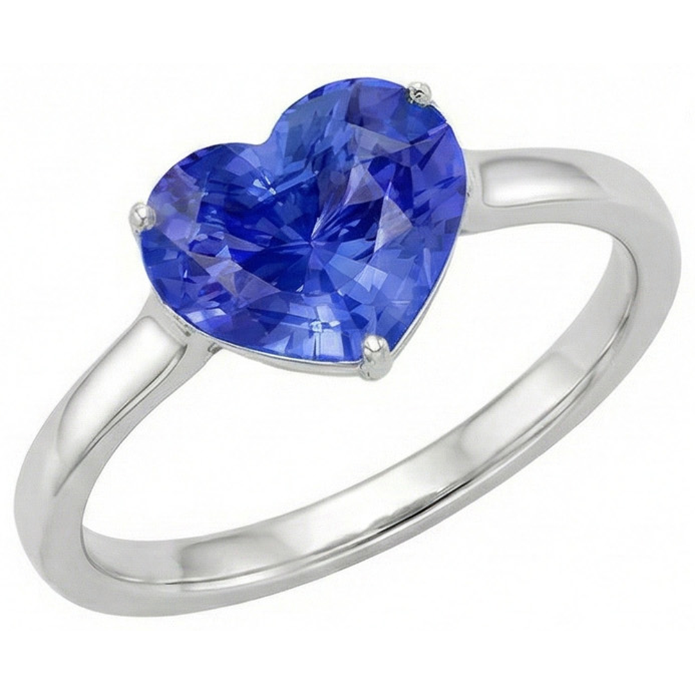 Bague Solitaire Femme Coeur Saphir Bleu Clair Or 14K 2 Carats