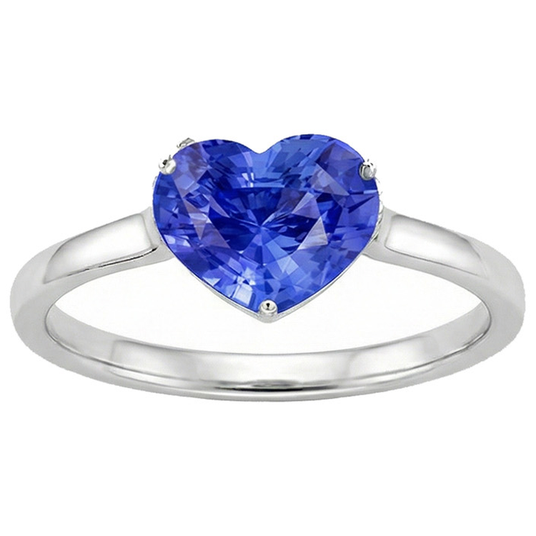 Bague Solitaire Femme Coeur Saphir Bleu Clair Or 14K 2 Carats