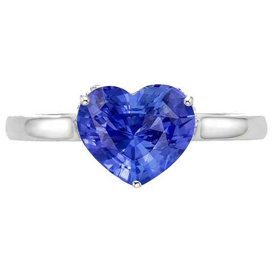 Bague Solitaire Femme Coeur Saphir Bleu Clair Or 14K 2 Carats