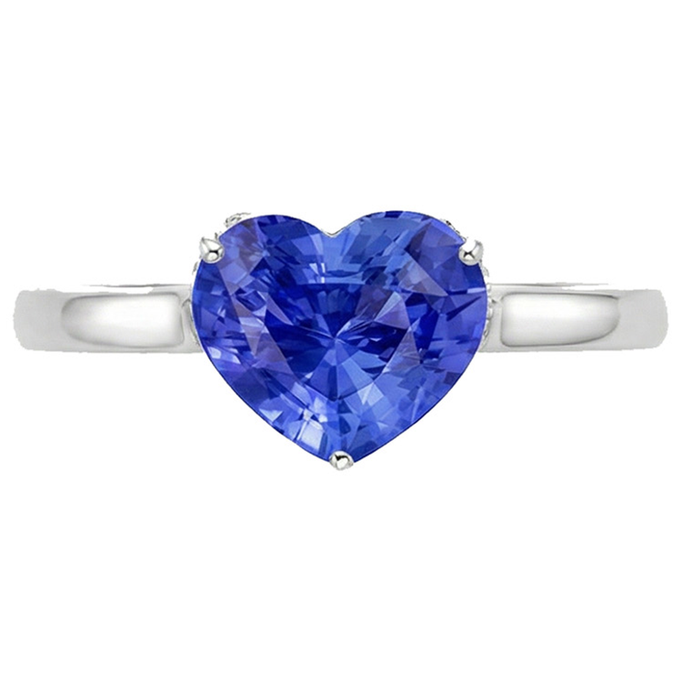Bague Solitaire Femme Coeur Saphir Bleu Clair Or 14K 2 Carats