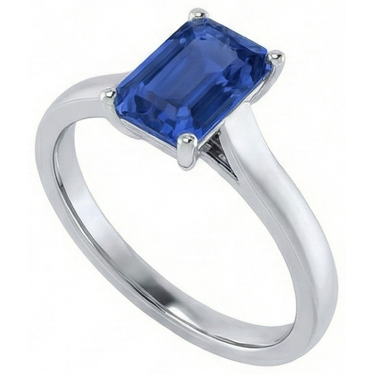 Bague Solitaire Femme Emeraude Bleu Saphir 2 Carats Or Blanc 14K