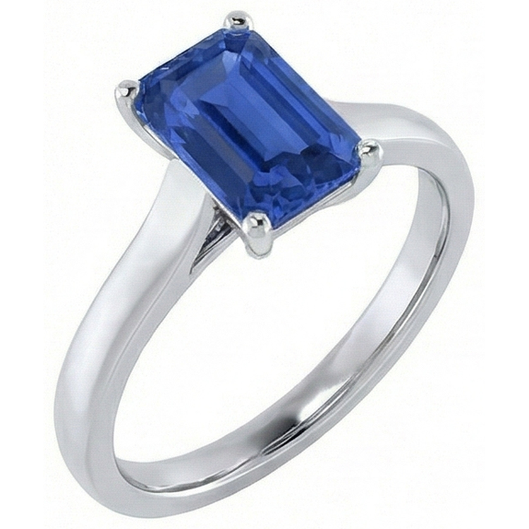 Bague Solitaire Femme Emeraude Bleu Saphir 2 Carats Or Blanc 14K