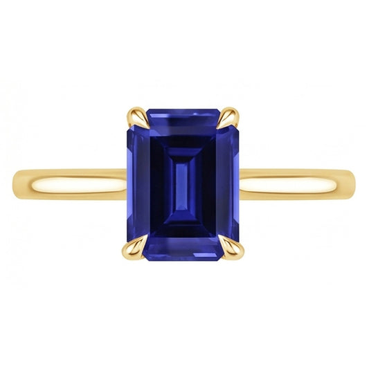 Bague Solitaire Femme Or Jaune Emeraude Ceylan Saphir 2.50 Carats