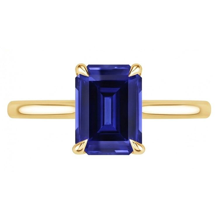 Bague Solitaire Femme Or Jaune Emeraude Ceylan Saphir 2.50 Carats