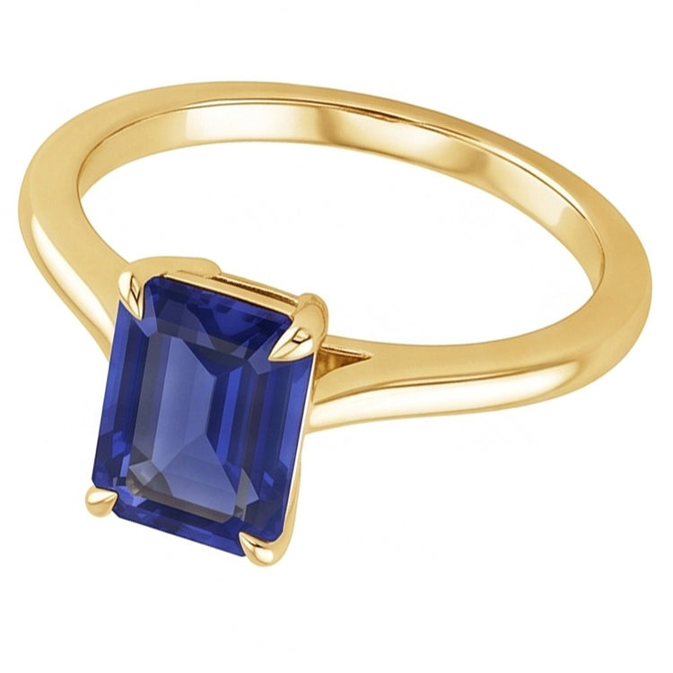 Bague Solitaire Femme Or Jaune Emeraude Ceylan Saphir 2.50 Carats