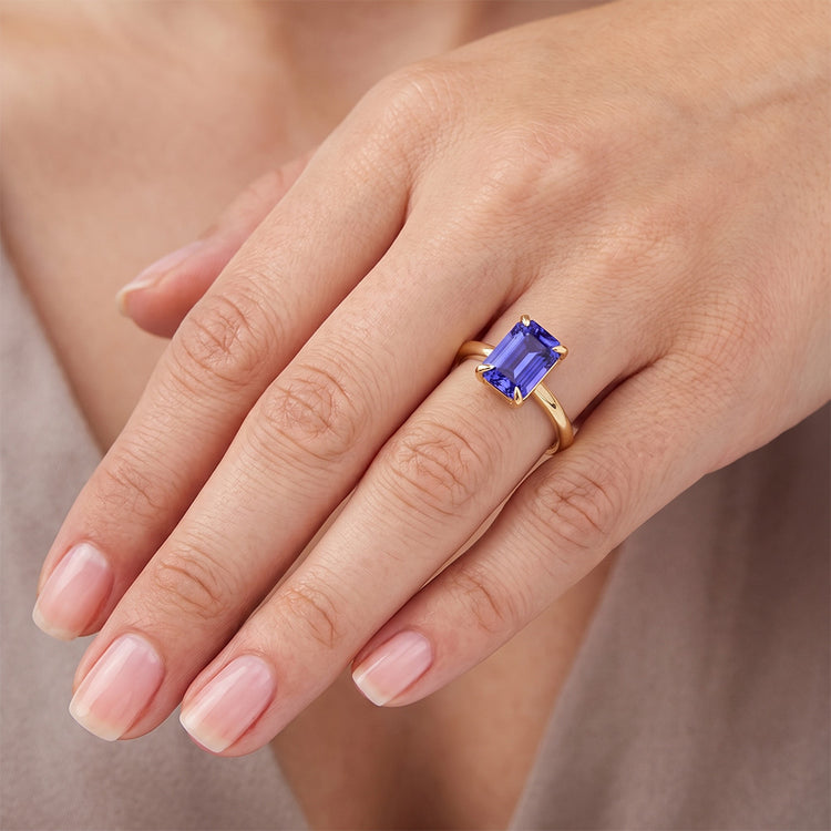 Bague Solitaire Femme Or Jaune Emeraude Ceylan Saphir 2.50 Carats