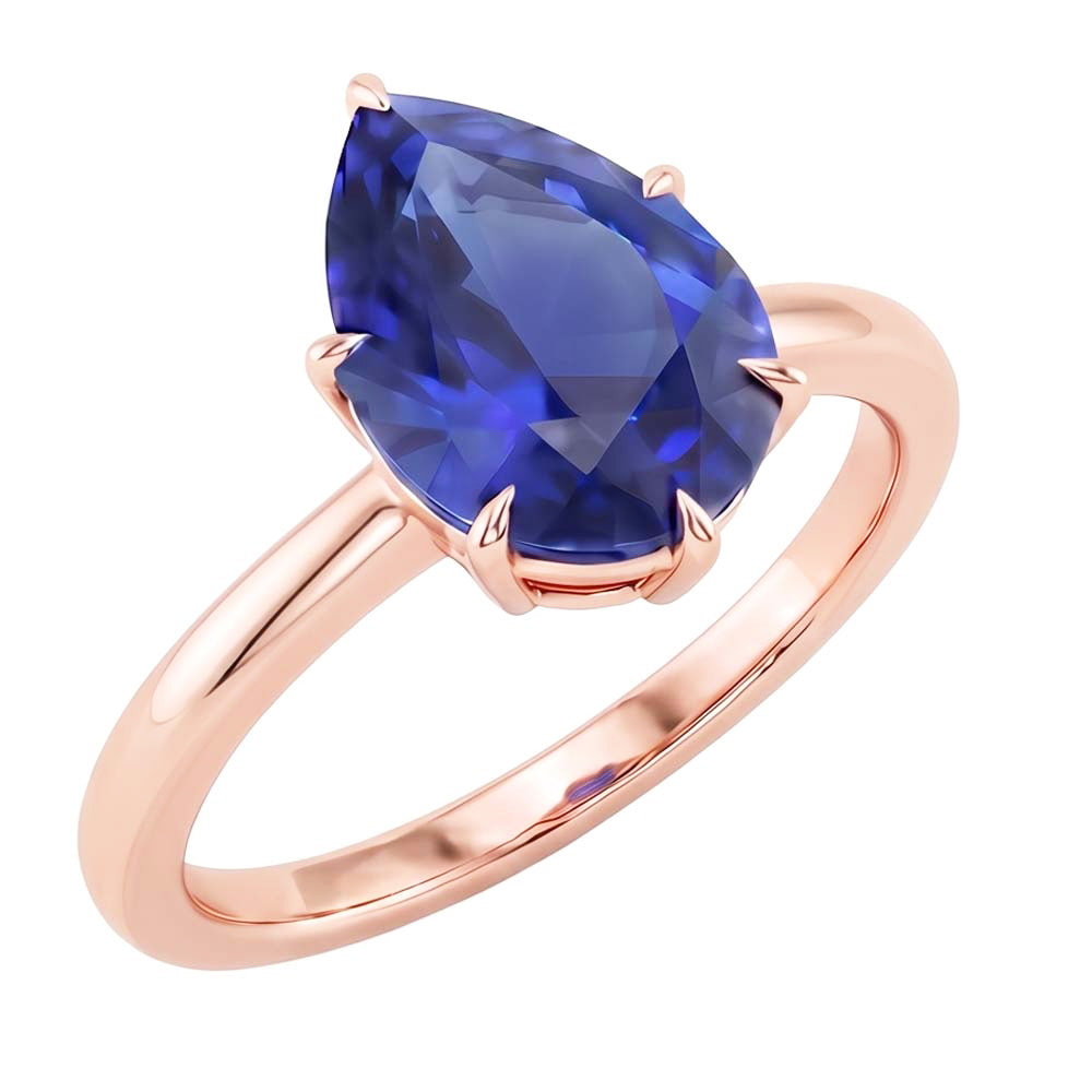 Bague Solitaire Femme Or Rose Poire Ceylan Saphir Sertie De Griffes 4 Carats