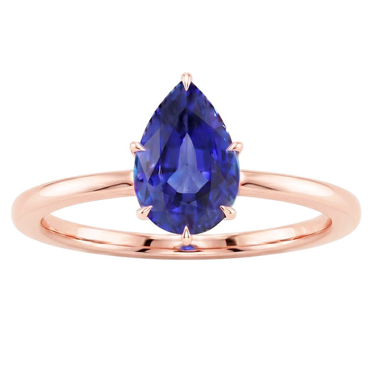 Bague Solitaire Femme Or Rose Poire Ceylan Saphir Sertie De Griffes 4 Carats