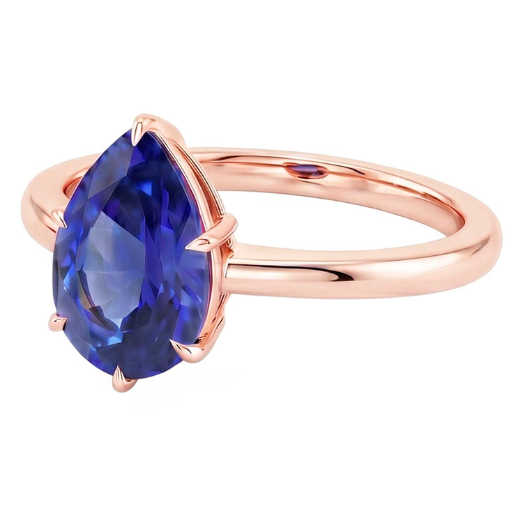 Bague Solitaire Femme Or Rose Poire Ceylan Saphir Sertie De Griffes 4 Carats