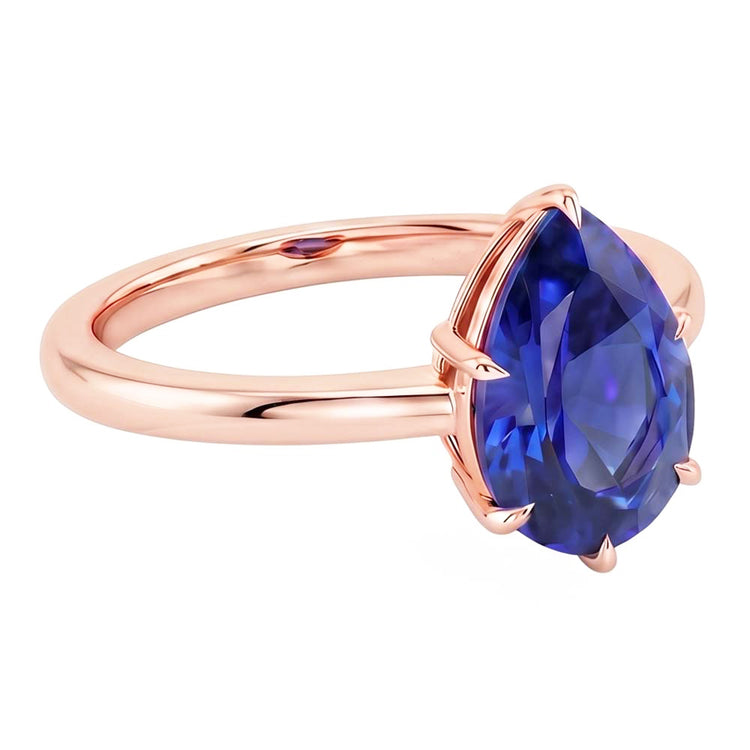 Bague Solitaire Femme Or Rose Poire Ceylan Saphir Sertie De Griffes 4 Carats