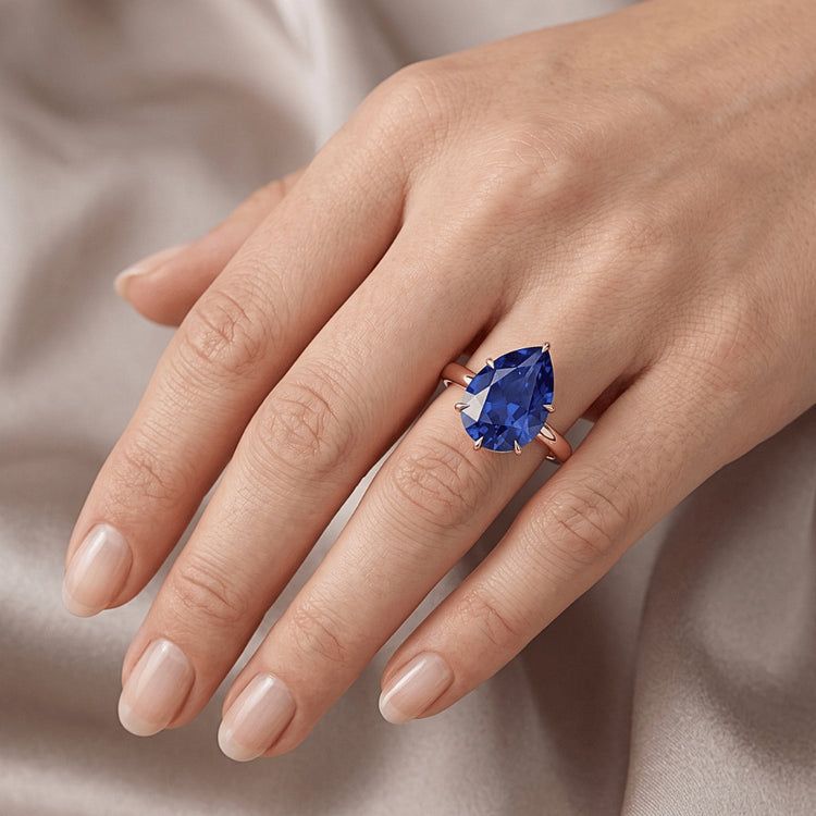 Bague Solitaire Femme Or Rose Poire Ceylan Saphir Sertie De Griffes 4 Carats