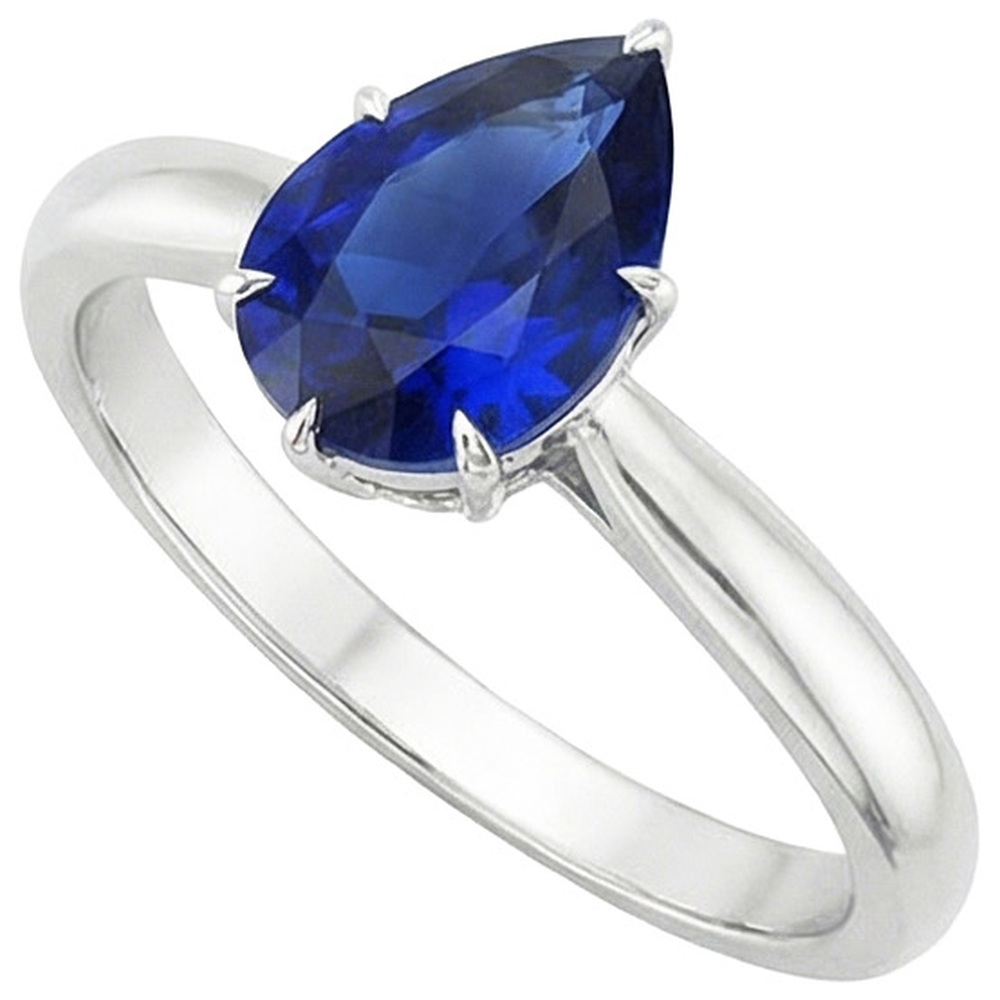 Bague Solitaire Femme Pierres Précieuses Poire Saphir Ceylan 4 Carats