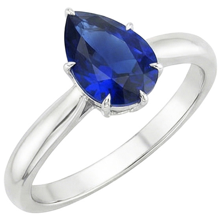 Bague Solitaire Femme Pierres Précieuses Poire Saphir Ceylan 4 Carats