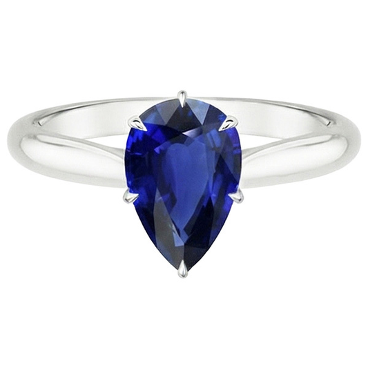 Bague Solitaire Femme Pierres Précieuses Poire Saphir Ceylan 4 Carats