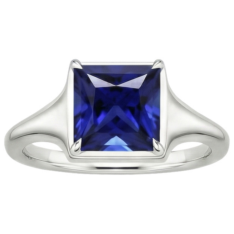 Bague Solitaire Femme Pierres Précieuses Princesse Saphir Sri Lankais 5 Carats