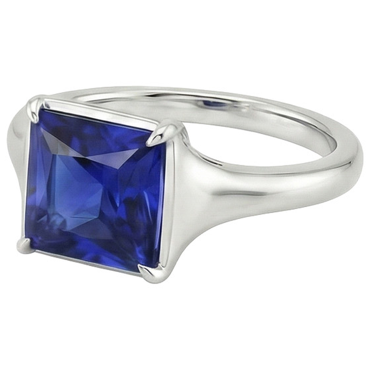 Bague Solitaire Femme Pierres Précieuses Princesse Saphir Sri Lankais 5 Carats