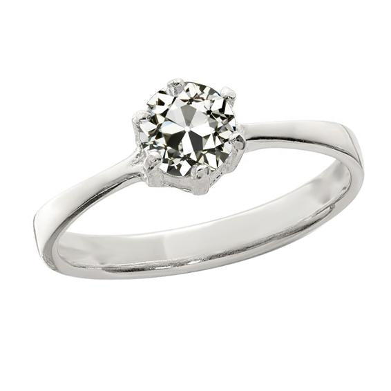 Bague Solitaire Femme Ronde Réel Diamant Taille Ancienne Tige Conique 1.50 Carats