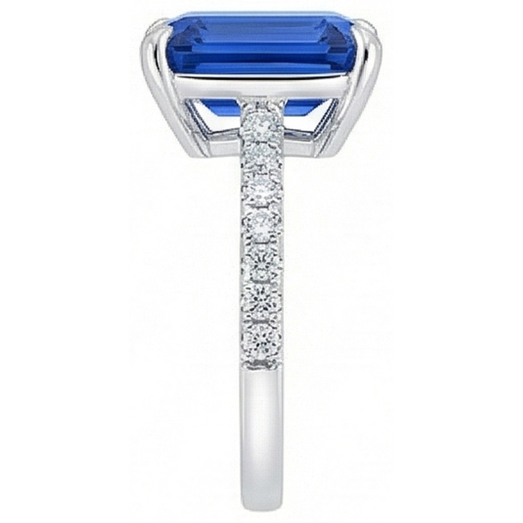 Bague Solitaire Femme Saphir Bleu Emeraude Diamants Accentués 5 Carats
