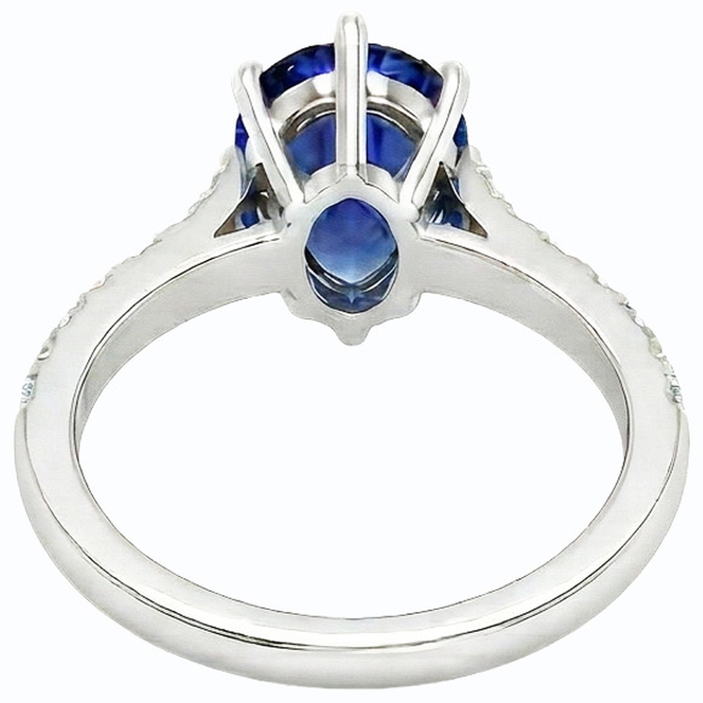 Bague Solitaire Femme Saphir Bleu Poire Avec Accents Diamant 3 Carats