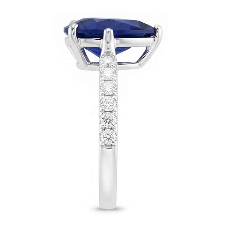 Bague Solitaire Femme Saphir Bleu Poire Avec Accents Diamant 3 Carats