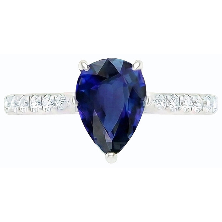 Bague Solitaire Femme Saphir Bleu Poire Avec Accents Diamant 3 Carats