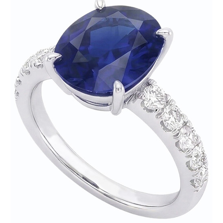 naturel oval saphir 5.50carats bague vue de face