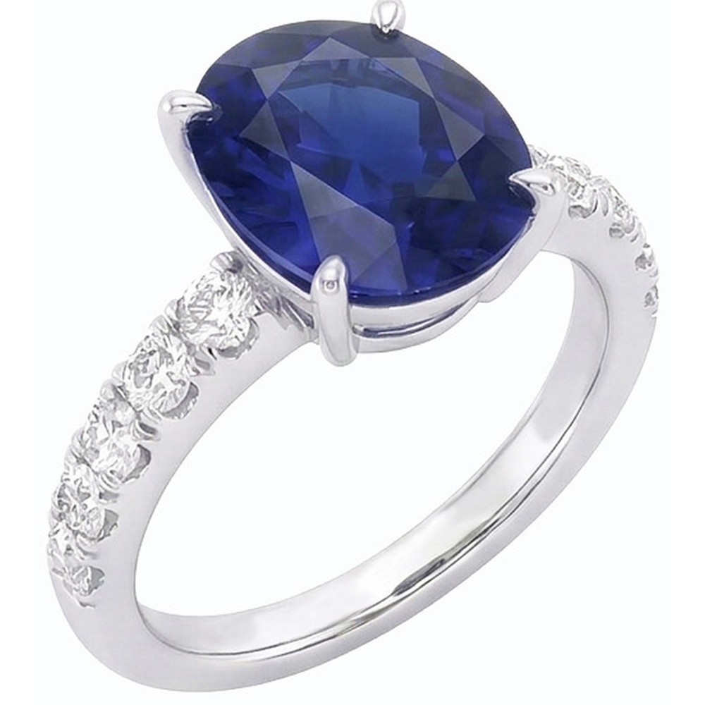 naturel oval saphir 5.50carats bague angle de côté