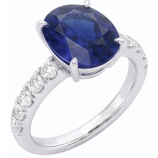 naturel oval saphir 5.50carats bague angle de côté