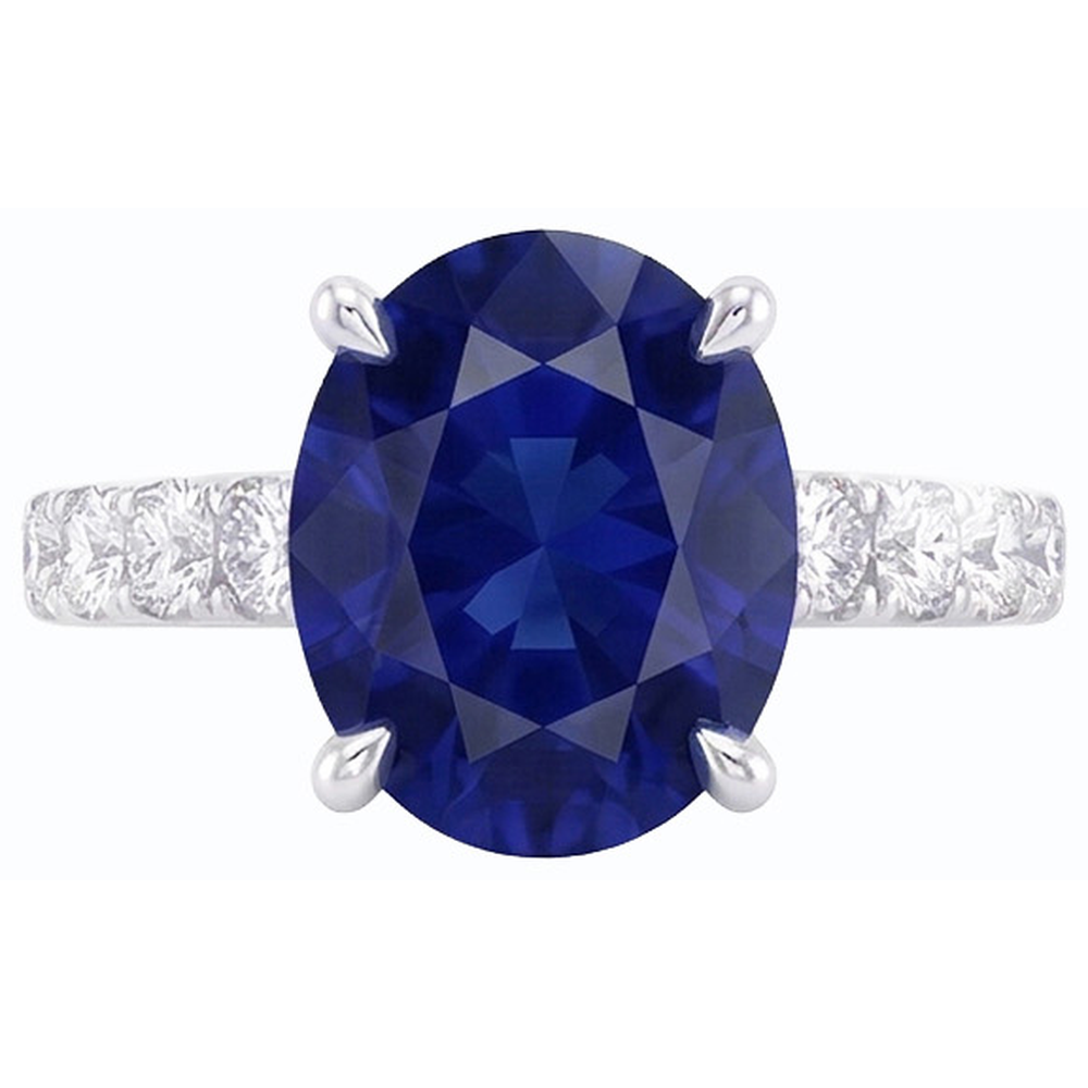 naturel oval saphir 5.50carats bague vue de dessus