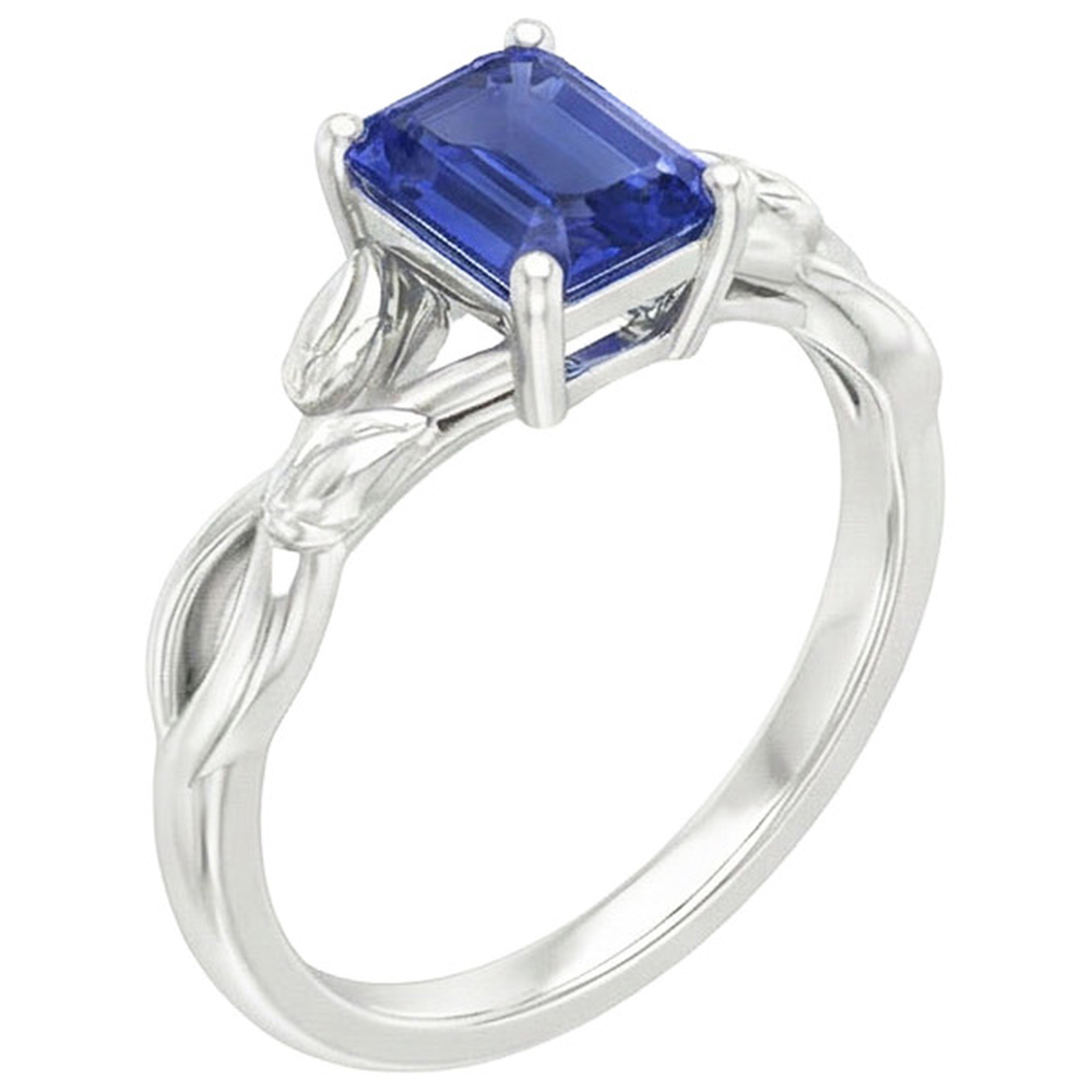 Bague Solitaire Feuille Infini Style Emeraude Ceylan Saphir 3.50 Carats