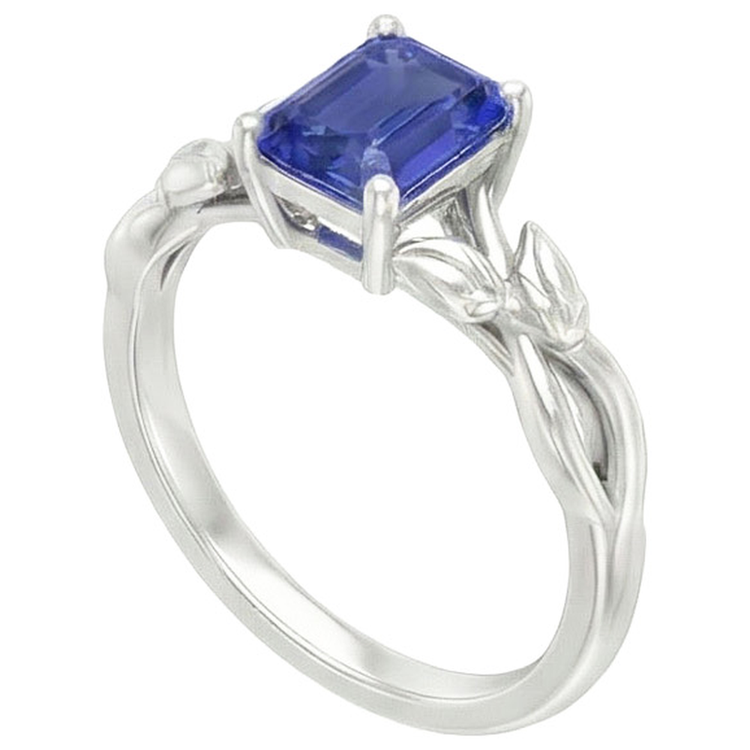 Bague Solitaire Feuille Infini Style Emeraude Ceylan Saphir 3.50 Carats