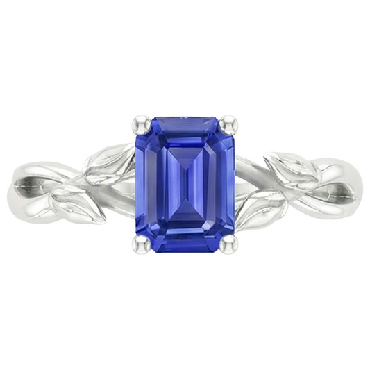 Bague Solitaire Feuille Infini Style Emeraude Ceylan Saphir 3.50 Carats