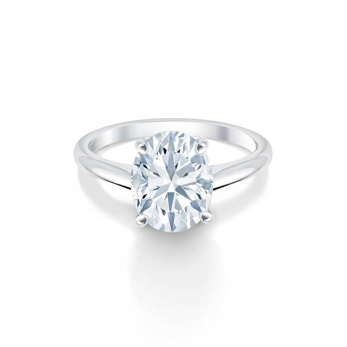 Bague Solitaire Grand Véritable Diamant Taille Ovale 2.50 Carats Or Blanc 14K