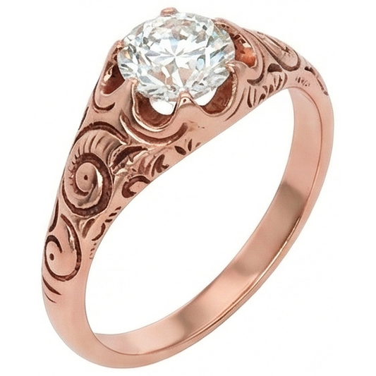 Bague Solitaire Gypsy Or Rose Naturel Diamant Taille Ancienne Style Vintage 1 Carat