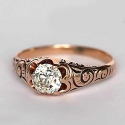 Bague Solitaire Gypsy Or Rose Naturel Diamant Taille Ancienne Style Vintage 1 Carat