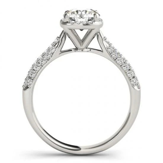 Bague Solitaire Halo Réel Diamant Avec Accent 1.50 Carat Nouvel Or Blanc 14K