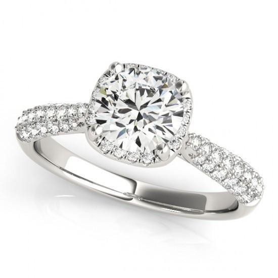Bague Solitaire Halo Réel Diamant Avec Accent 1.50 Carat Nouvel Or Blanc 14K