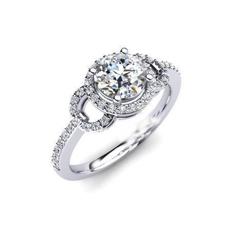 Bague Solitaire Halo Réel Diamant Rond Avec Accent 2.39 Ct. Or Blanc 14K