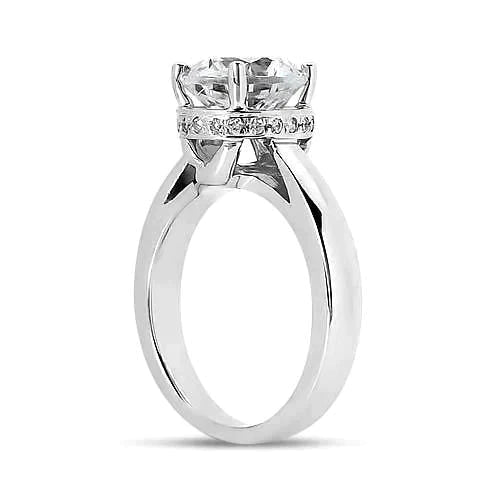 Bague Solitaire Halo Réel Diamants Ronds Brillants Cachés 2 Carats Or Blanc