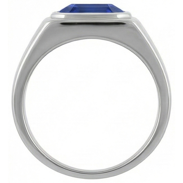 Bague Solitaire Homme 1.50 Carats Flush Set Saphir Bleu Asscher Cut