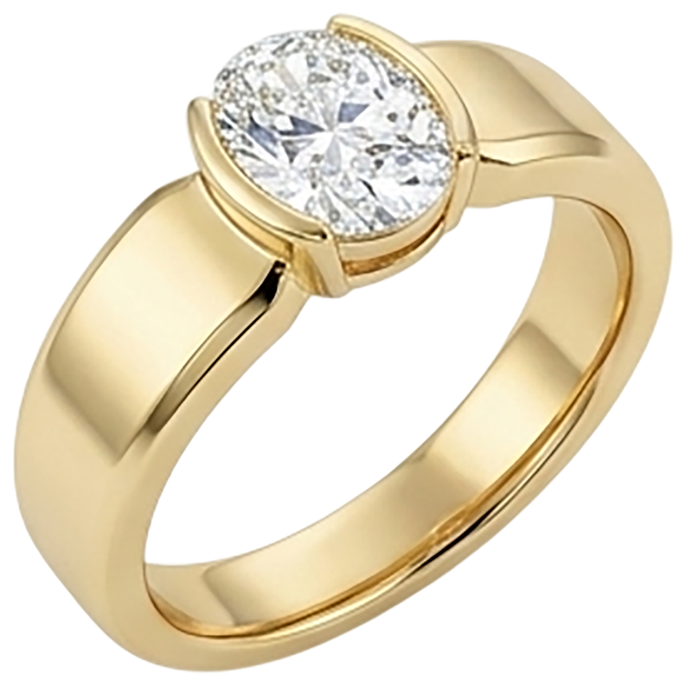 Bague Solitaire Homme Diamant Naturels Extraits des Mines ( et non cultivés en laboratoire ) Ovale 1.50 Carats Bijoux Or Jaune