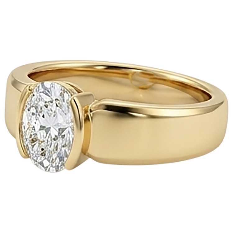 Bague Solitaire Homme Diamant Naturels Extraits des Mines ( et non cultivés en laboratoire ) Ovale 1.50 Carats Bijoux Or Jaune
