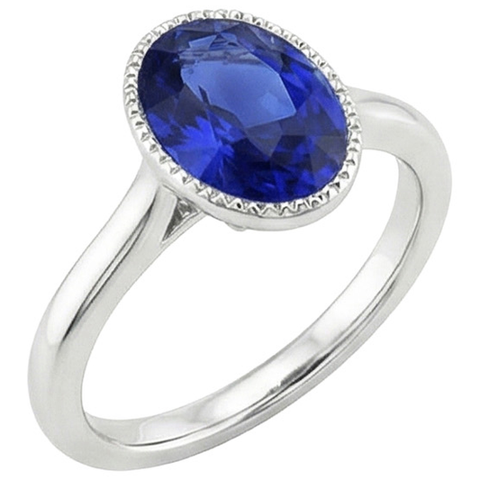 naturel oval saphir 3carats bague angle de côté