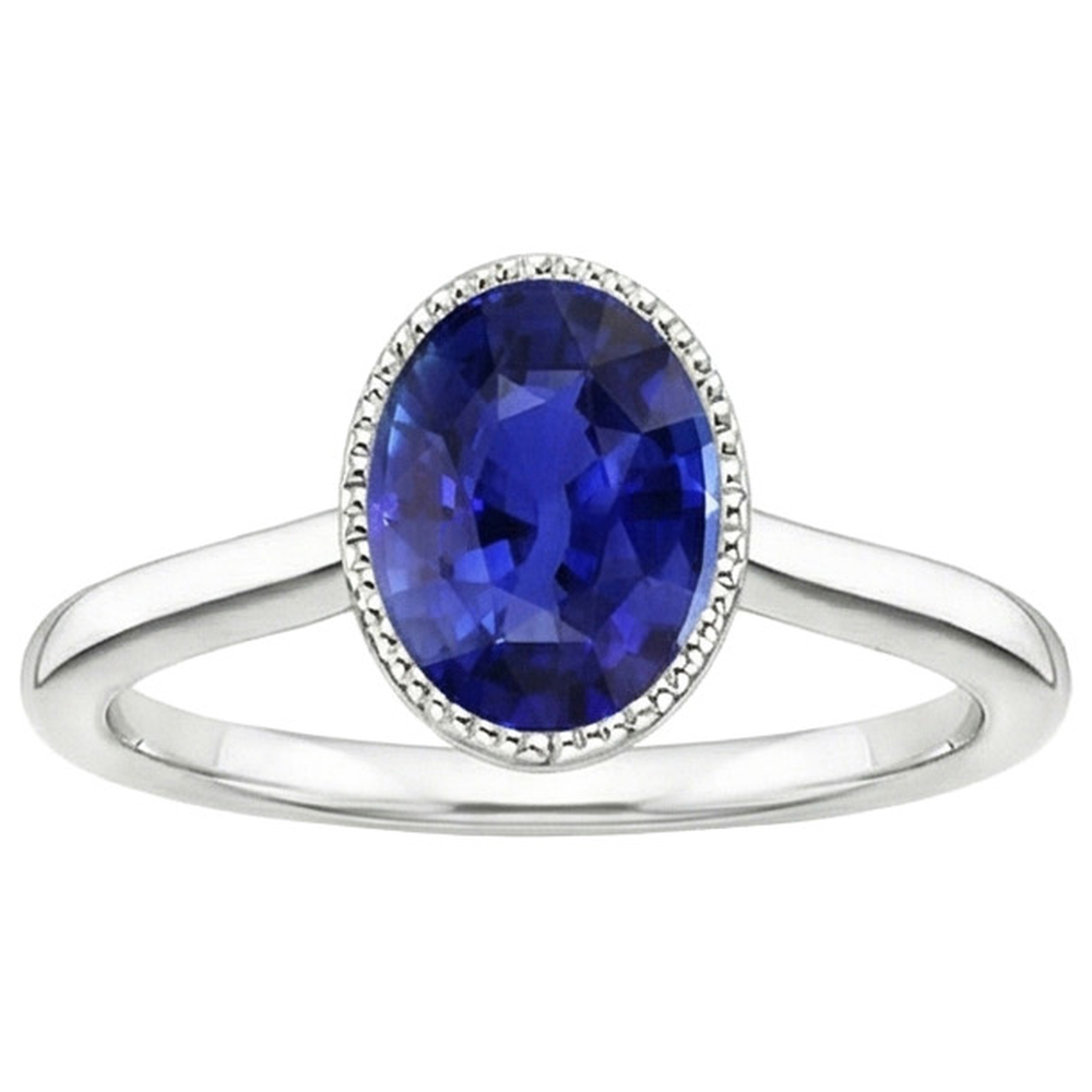 naturel oval saphir 3carats bague vue de dessus