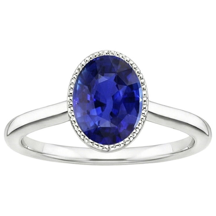 naturel oval saphir 3carats bague vue de dessus